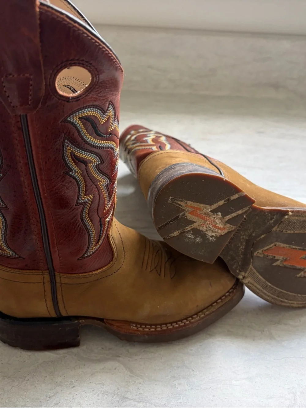Old West Kids Two-Tone Cowboy Boots - Tan & Dark Brown